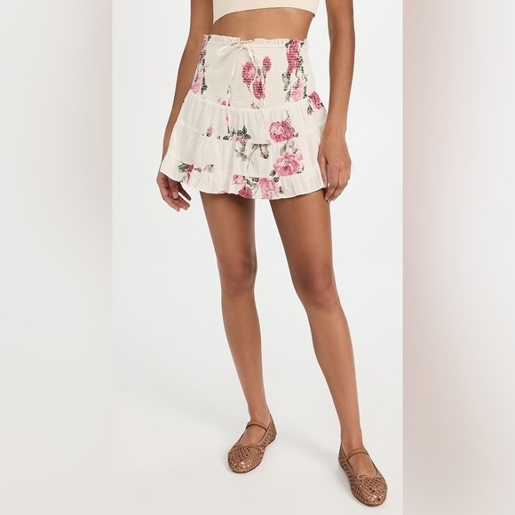 LoveShackFancy Aldana Smocked Floral White and Paradise Pink Mini Skirt 🌸 Small - Picture 8 of 16